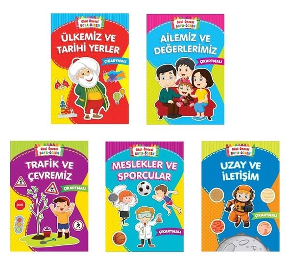 Okul Öncesi Çıkartmalı Boya Öğren Seti 5 Kitap