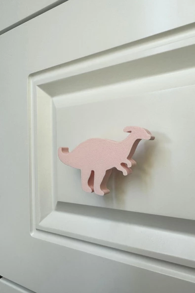 Pomerol Pembe Dino2 Dolap Kulpu -Çocuk Odası, Mutfak ve Banyo İçin Modern, Sevimli ve Dayanıklı Mobilya Kulp