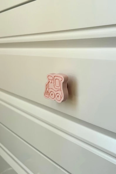 Pomerol Pembe Tren Dolap Kulpu - Çocuk Odası, Mutfak ve Banyo Dolapları İçin Eğlenceli ve Modern Kulp - 2