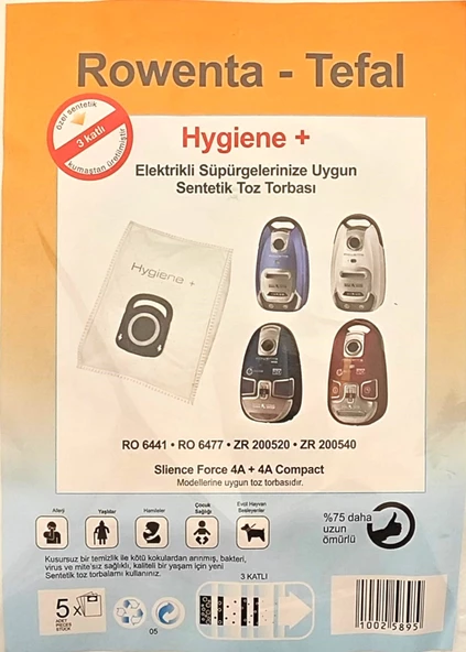Rowenta Tefal hygiene+ süpürge torbası 5li - 2