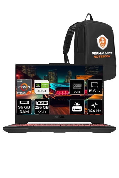 ASUS TUF Gaming A15 R7 7735HS 96GB 256GB SSD RTX4060/8GB 144HZ 15.6 FHD FDOS LP037 & PER4 ÇANTA