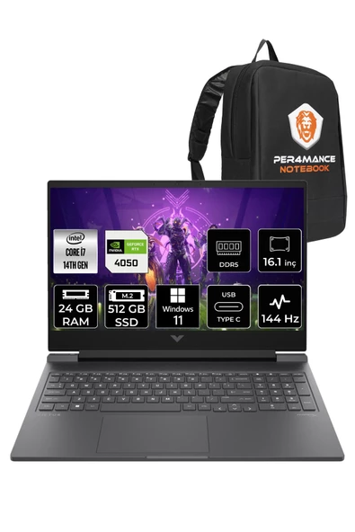 HP VİCTUS 16  i7-14700HX 24GB RAM 512GB SSD RTX4050/6GB 144Hz 16.1 FHD W11PRO 9J240EA & PER4 ÇANTA