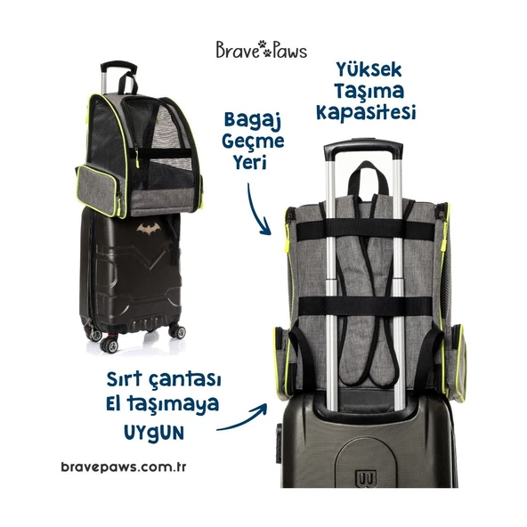 Brave Paws Piramit Model Kedi Köpek Çantası Yıkanabilir Hava Alan Plastik Fileli (GRİ) - 7