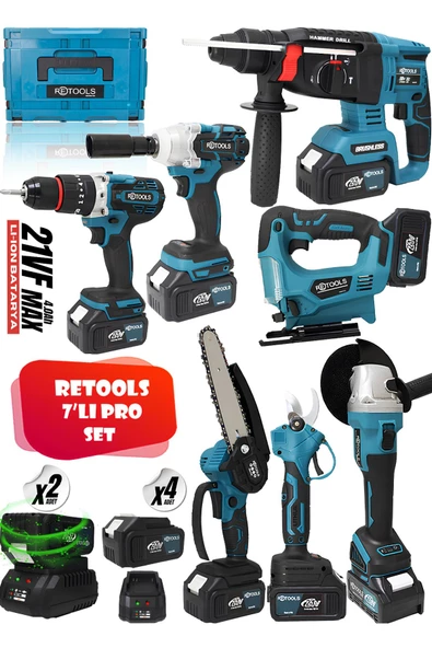 RETOOLS 7 MAKİNELİ PROFESYONEL SET: KÖMÜRSÜZ, SU GEÇİRMEZ VE GÜÇLÜ TASARIMIYLA ÜST DÜZEY PERFORMANS!