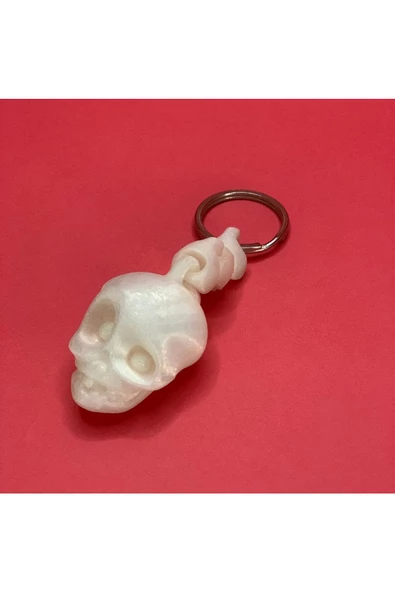 3D Kuru Kafa Anahtarlık - Beyaz - Resim 8
