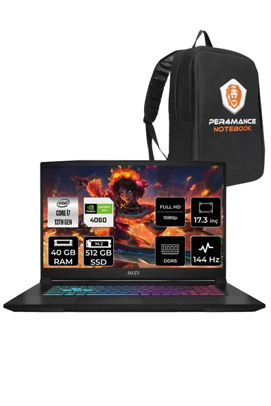 MSI Katana 17 i7 13620H 40GB 512GB SSD RTX4060/8GB 17.3" FHD 144HZ FDOS B13VFK-1037XTR & PER4 ÇANTA