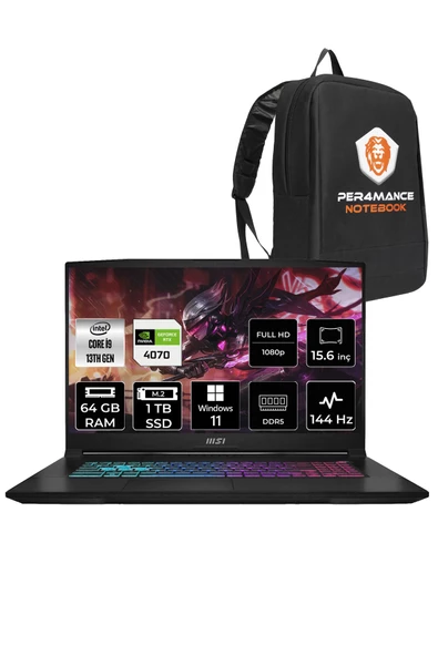 MSI Katana 15 i9 13900H 64GB 1TB SSD RTX4070/8GB 15.6" FHD 144HZ W11H B13VGK-1469XTR & PER4 ÇANTA