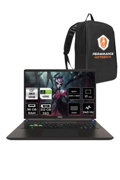 MSI Vector 17 HX i9-14900HX 96GB 512GB SSD RTX4090/16 17" QHD+ 240HZ FDOS A14VIG-879XTR & PER4 ÇANTA