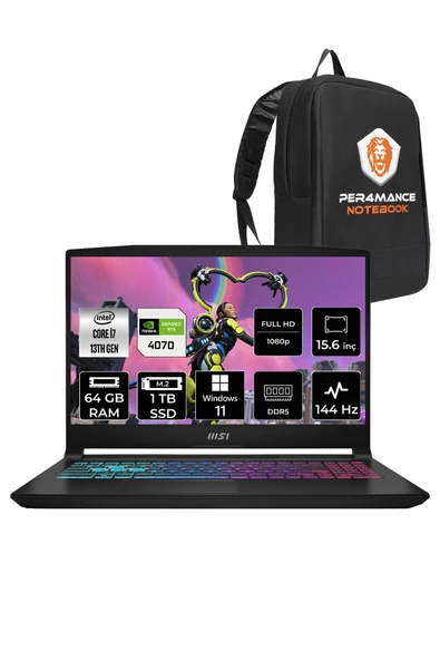 MSI Katana 15 i7 13620H 64GB 1TB SSD RTX4070/8GB 15.6" FHD 144HZ W11P B13VGK-2023XTR & PER4 ÇANTA