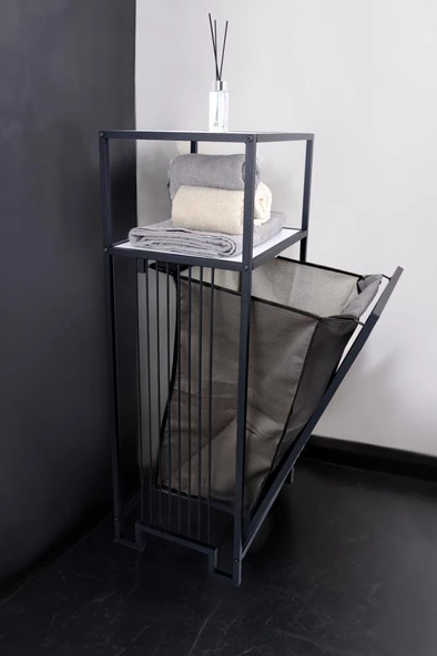 Digithome Metal Kirli Sepetli 2 Raflı Çok Amaçlı Banyo Düzenleyici Raf Organizer Siyah-Beyaz – MRS-010 C1-1-369 - 4