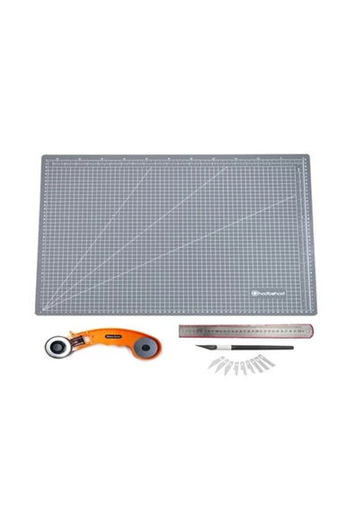 hodbehod A2 Gri Renk 60x45cm Çift Taraflı Kesim Altlığı Hobi Cutting Mat Set