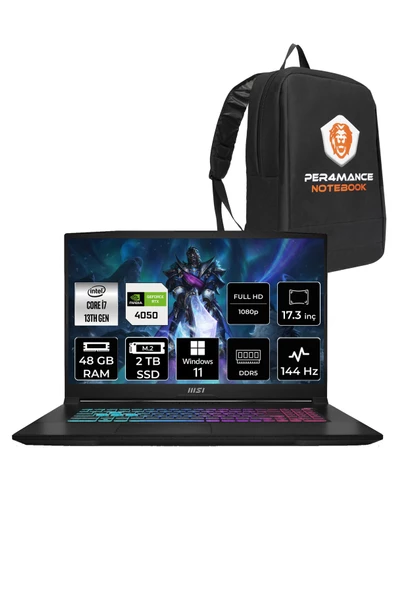 MSI Katana 17 i7 13620H 48GB 2TB SSD RTX4050/6GB 17.3" FHD 144HZ W11H B13VEK-1036XTR & PER4 ÇANTA