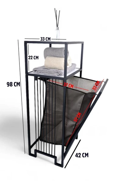 Digithome Metal Kirli Sepetli 2 Raflı Çok Amaçlı Banyo Düzenleyici Raf Organizer Siyah-Beyaz – MRS-010 C1-1-369 - 7