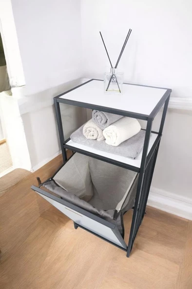 Digithome Metal Kirli Sepetli 2 Raflı Çok Amaçlı Banyo Düzenleyici Raf Organizer Siyah-Beyaz – MRS-010 C1-1-369 - 6