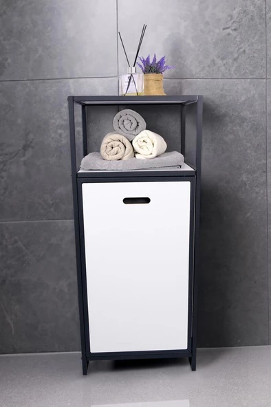 Digithome Metal Kirli Sepetli 2 Raflı Çok Amaçlı Banyo Düzenleyici Raf Organizer Siyah-Beyaz – MRS-010 C1-1-369 - 2