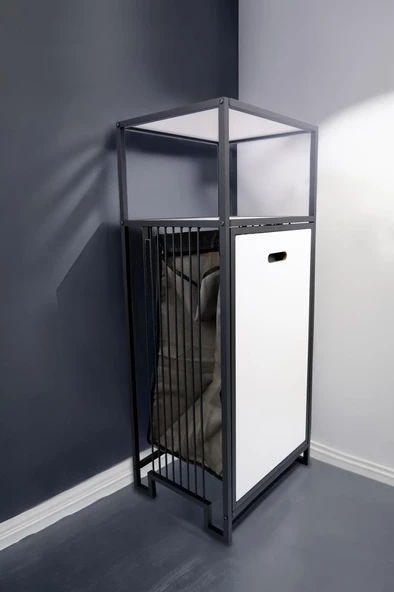 Digithome Metal Kirli Sepetli 2 Raflı Çok Amaçlı Banyo Düzenleyici Raf Organizer Siyah-Beyaz – MRS-010 C1-1-369 - 3