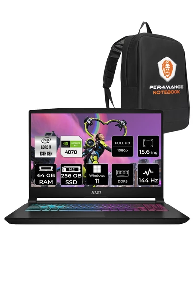 MSI Katana 15 i7 13620H 64GB 256GB SSD RTX4070/8GB 15.6" FHD 144HZ W11P B13VGK-2023XTR & PER4 ÇANTA