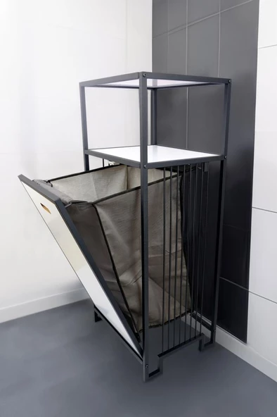 Digithome Metal Kirli Sepetli 2 Raflı Çok Amaçlı Banyo Düzenleyici Raf Organizer Siyah-Beyaz – MRS-010 C1-1-369