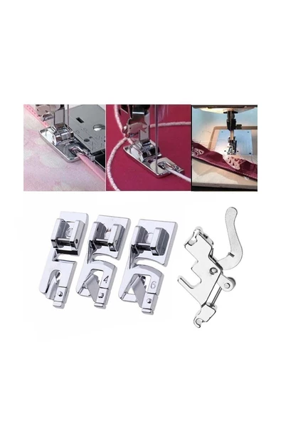 KRC TEKSTİL Aile Dikiş Makinası Kıvırma Ayak Seti - 2mm 4mm 6mm (ayak Tutucu Dahil) - 2