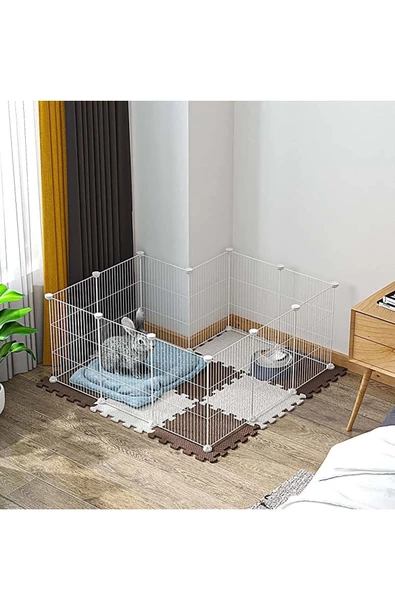 hodbehod 12 Panel Metal Beyaz Renk Evcil Küçük Hayvan Kedi Köpek Kuş Evi Kafesi Oyun Parkı - 2