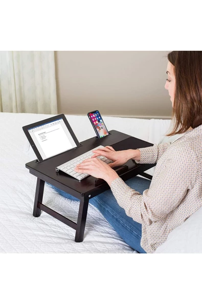 hodbehod Katlanabilir Eğim Ayarlı Ahşap Portatif Tablet Laptop Sehpası Kitap Çalışma Kahvaltı Keyif Masası - 3