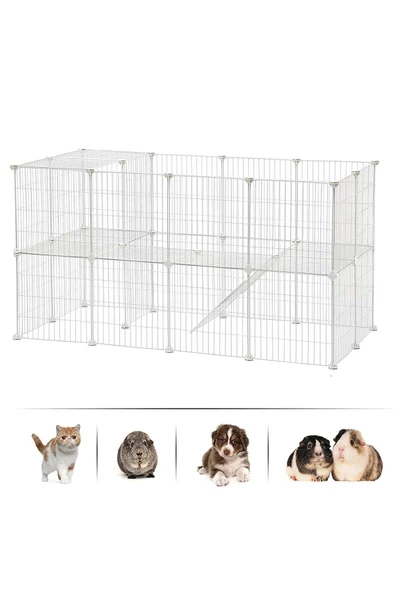 hodbehod 36 Panel Beyaz Renk Evcil Küçük Hayvan Kedi Köpek Kuş Evi Kafesi Oyun Parkı Portatif Metal Tel - 5