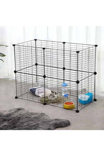 hodbehod Evcil Küçük Hayvan Kedi Köpek Kuş Evi Kafesi Oyun Parkı Portatif Taşınabilir Metal Tel 12 Panel - 5