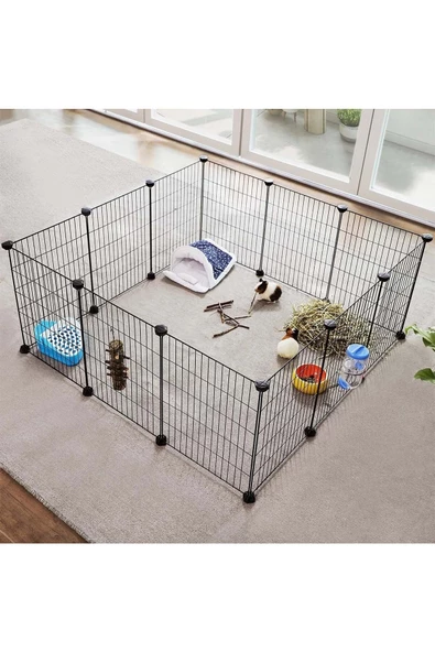 hodbehod Evcil Küçük Hayvan Kedi Köpek Kuş Evi Kafesi Oyun Parkı Portatif Taşınabilir Metal Tel 12 Panel - 6