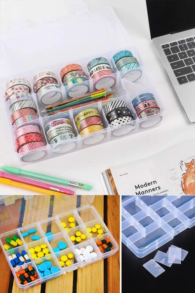 hodbehod 15 Bölmeli Vida Çivi Dübel Ayarlanabilir Organizer Plastik Kutu 3 Adet - 3