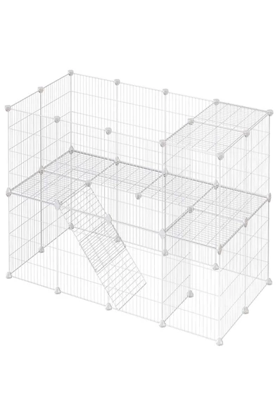 hodbehod 36 Panel Beyaz Renk Evcil Küçük Hayvan Kedi Köpek Kuş Evi Kafesi Oyun Parkı Portatif Metal Tel - 4
