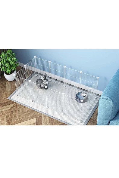 hodbehod 12 Panel Metal Beyaz Renk Evcil Küçük Hayvan Kedi Köpek Kuş Evi Kafesi Oyun Parkı - 4