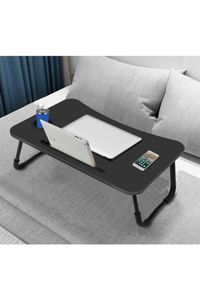 hodbehod Yatak Koltuk Üstü Laptop Tablet Sehpası Katlanır Siyah Ayaklı Çalışma Kahvaltı Masası - 4