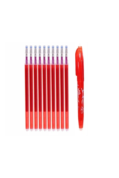 hodbehod Isı Ile Uçan Silinebilen Refill Kalem İçi Ve Kalem Kırmızı 11 Adet