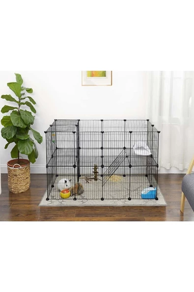 hodbehod 36 Panel Evcil Küçük Hayvan Kedi Köpek Kuş Evi Kafesi Oyun Parkı Portatif Taşınabilir Metal Tel - 5