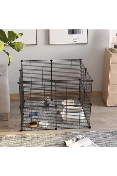hodbehod 16 Panel Evcil Küçük Hayvan Kedi Köpek Kuş Evi Kafesi Oyun Parkı Portatif Taşınabilir Metal Tel - 4