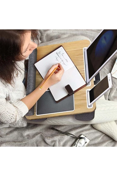 hodbehod Portatif Laptop Sehpası Tablet Bölmeli Yastıklı Notebook Masası - 3