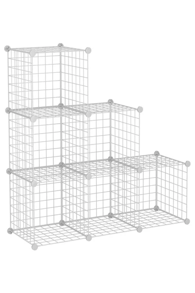 hodbehod 6 Bölmeli Beyaz Portatif Çok Amaçlı Metal Tel Dolap Raf Kitaplık Organizer - 5