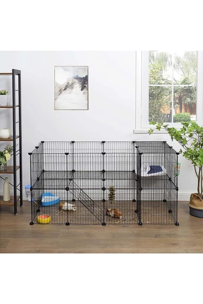 hodbehod 36 Panel Evcil Küçük Hayvan Kedi Köpek Kuş Evi Kafesi Oyun Parkı Portatif Taşınabilir Metal Tel - 4