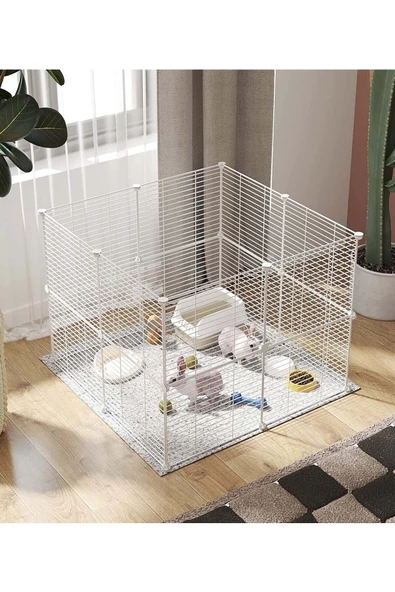 hodbehod 16 Panel Beyaz Renk Hayvan Oyun Kafesi Portatif Modüler Kedi Köpek Kuş Evi Kafesi - 3