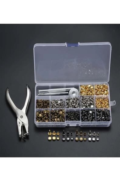 hodbehod 240 Set Karışık Renkli Rivet Perçin Aksesuar ve Çakım El Pensesi - 4