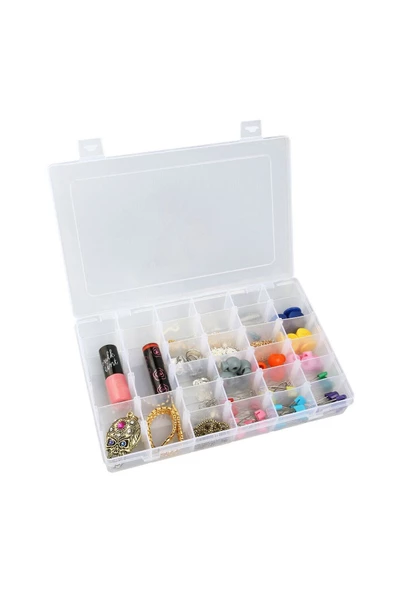 hodbehod 36 Ayarlanabilir Bölmeli Kolye Yüzük Takı Kutusu Organizer Düzenleyici Plastik Kutu 27.5x19.5x4.2 - 5