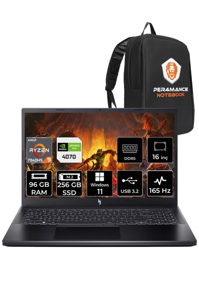 ACER Nitro V 15 i5 13420H 96GB 256GB SSD RTX3050/6GB 144HZ 15.6" FHD W11P NH.QNCEY.001 & PER4 ÇANTA