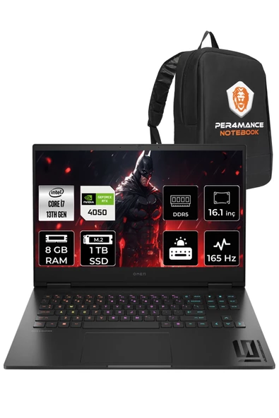 HP OMEN 16-WF0031NT i7-13700HX 8GB RAM 1TB SSD RTX4050/6GB 165HZ 16.1 FHD FDOS 7Q7Y1EA & PER4 ÇANTA