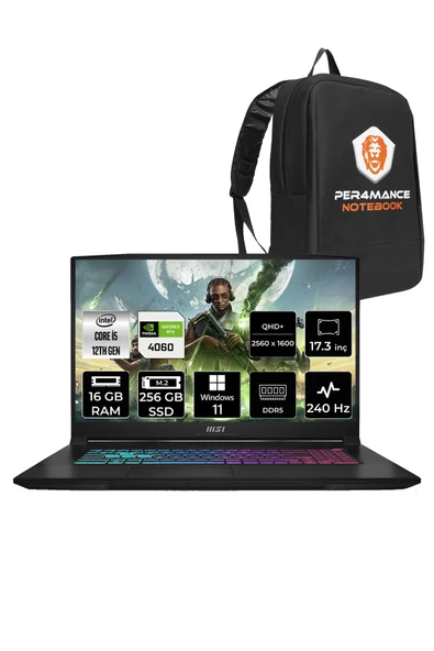 MSI Katana 17 i5 12450H 16GB 256GB SSD RTX4060/8GB 17.3" FHD 144HZ W11P B12VFK-1031XTR & PER4 ÇANTA