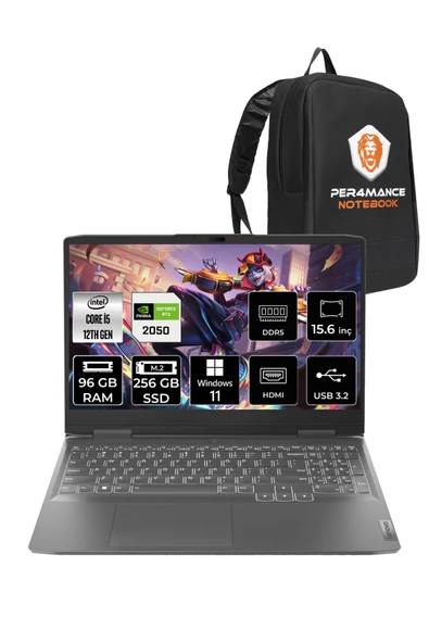LENOVO LOQ  i5-12450HX 96GB 256GB SSD RTX2050/4GB 15.6" FHD 144Hz W11P 82XV010FTR & PER4 ÇANTA