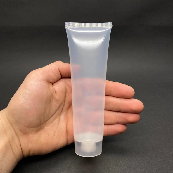 Şeffaf Boş Krem Tüpü 100ml , Vidalı Kapaklı Merhem Tüpü ,  Şeffaf Lipgloss Tüp 100 ml x 3 Adet ürün görseli