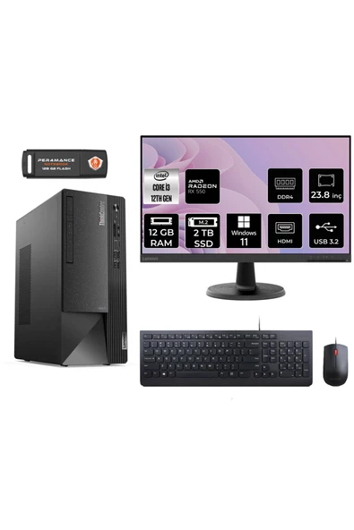 LENOVO Neo 50T AE01ATXS209 i3 12100 12GB RAM 2TB SSD RX550 23.8" W11H MASAÜSTÜ BİLGİSAYAR