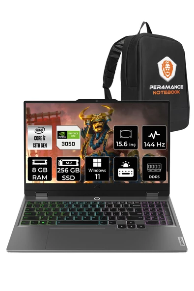 LENOVO LOQ  i7-13650HX 8GB 256GB SSD RTX3050/6GB 15.6" FHD 144Hz W11H 83DV00G5TR & PER4 ÇANTA ürün görseli 1