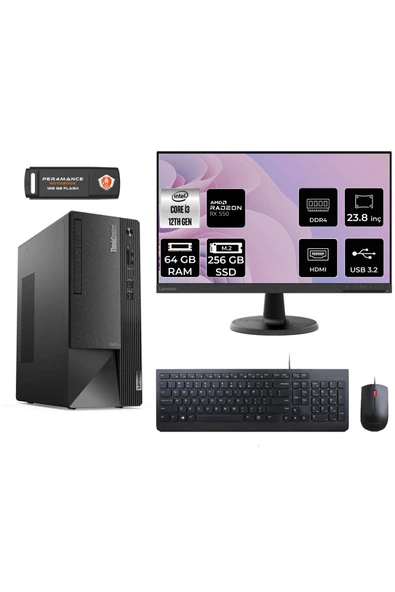 LENOVO Neo 50T AE01ATXS196 i3 12100 64GB RAM 256GB SSD RX550 23.8" FDOS MASAÜSTÜ BİLGİSAYAR