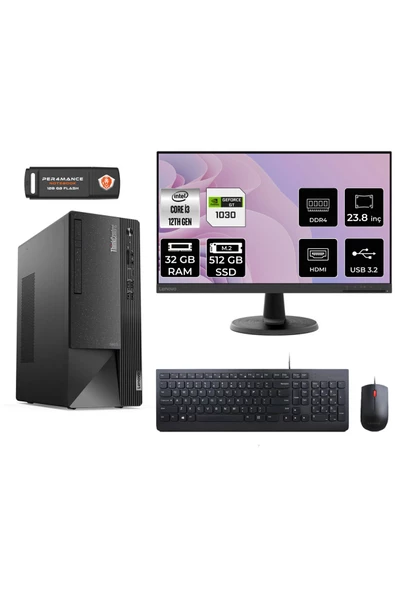 LENOVO Neo 50T AE01ATXS477 i3 12100 32GB RAM 512GB SSD GT1030 23.8" FDOS MASAÜSTÜ BİLGİSAYAR ürün görseli